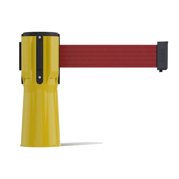 Montour Line Retractable Belt Barrier Cone Mount Yellow Case 9ft. Maroon Belt CP100-YW-MN-90 - main